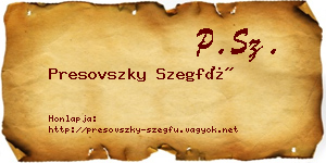 Presovszky Szegfű névjegykártya